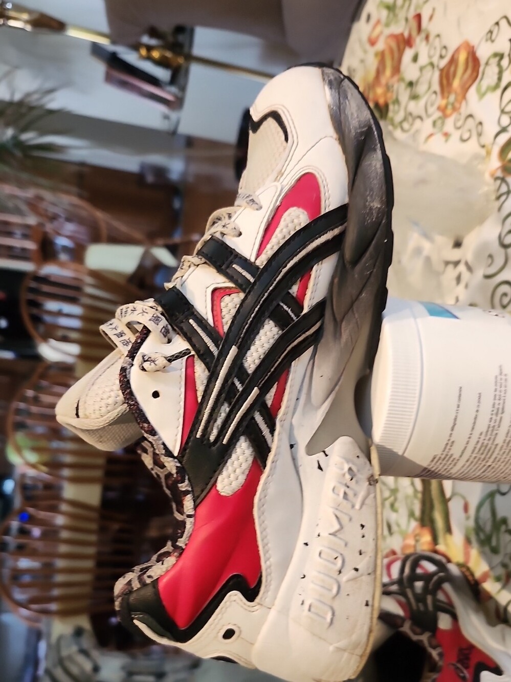 Asics White Red and Black Gel-Style Athletic Sneakers